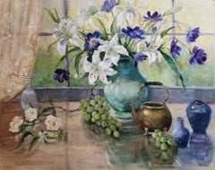 In the Window, unframed oil on board, 24x30" still life painting