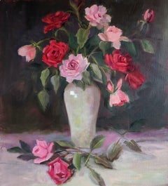 Freude an einer Rose, ungerahmt, Öl auf Karton, 21x14".