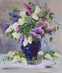 Lilac's Welcoming, ungerahmt Öl auf Karton, 24x20" Stillleben Gemälde