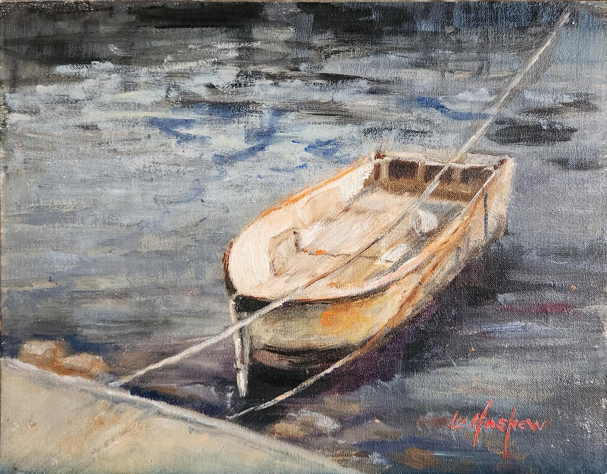 Not Fishing Today, 8x10" oil on board - Painting by Lu Haskew