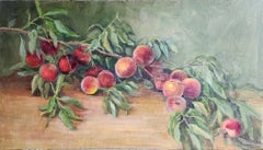 Peach Tree Produce, óleo sobre tabla sin enmarcar, 16x27" pintura de bodegón