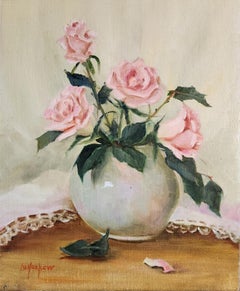 Roses roses, 15x12" huile sur carton