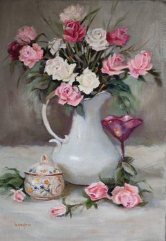 Rosa, olio su tavola non incorniciato, dipinto di natura morta 20X16