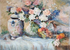 Rose con barattolo di zenzero, olio su tavola senza cornice, 12x16".