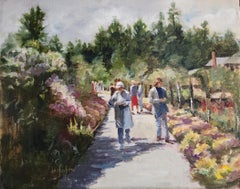 Shopping di fiori, olio su tavola senza cornice, 14x18".