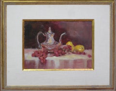Silver Teapot with Grapes and Pears