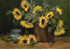 Tournesols Amitié, huile sur panneau non encadrée, 16x24" peinture nature morte