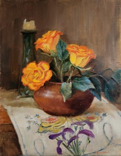 When Roses Bloom, unframed oil on board, 16x12"