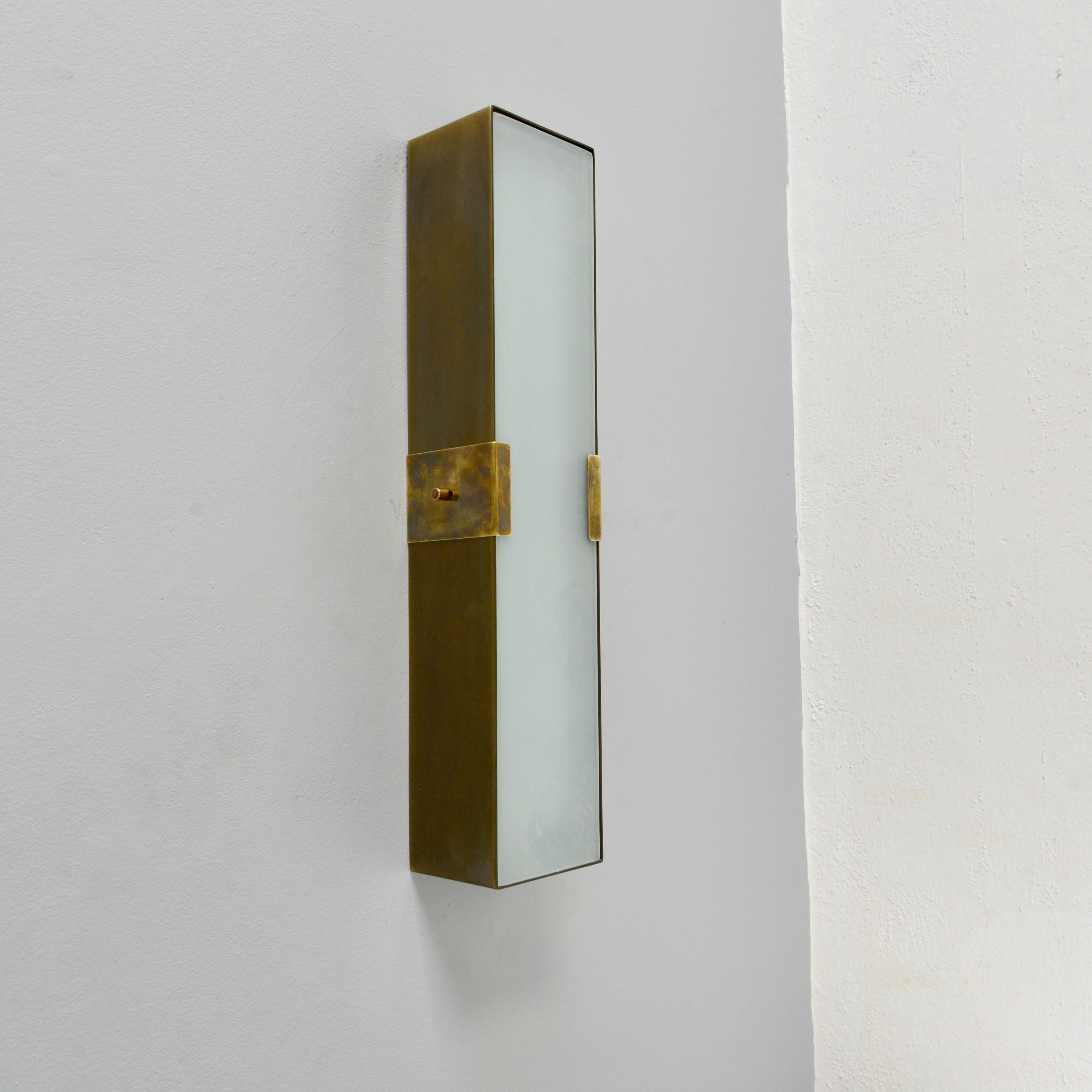 Patinated LU Square RT Sconce BR For Sale
