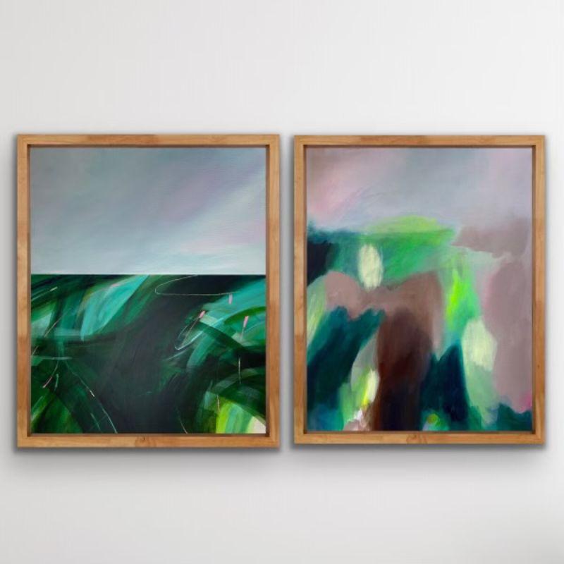 Temperate and Vista by Luana Asiata [2022]

Complete size of diptych: H:152cm x W:122cm x D:5cm Temperate - Inspired by East Sussex and its vast lush landscape. I wanted to capture the jewel like colours that dance about the green fields. I like the