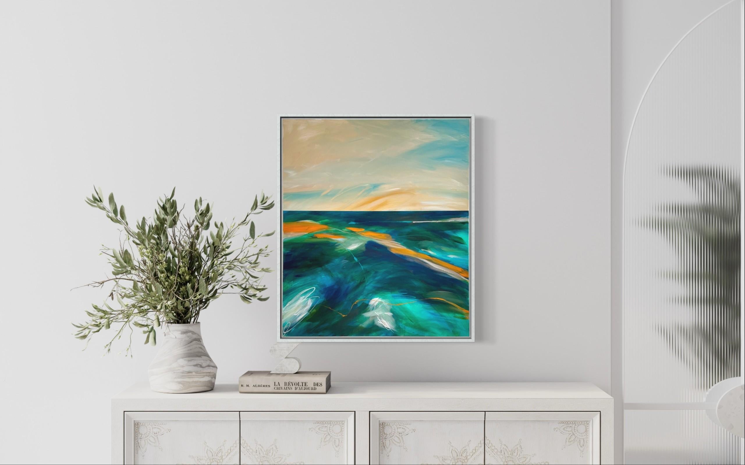 The Causeway, Original Abstract Seascape Painting, Blackwater Estuary in Essex - Blue Abstract Painting by Luana Asiata