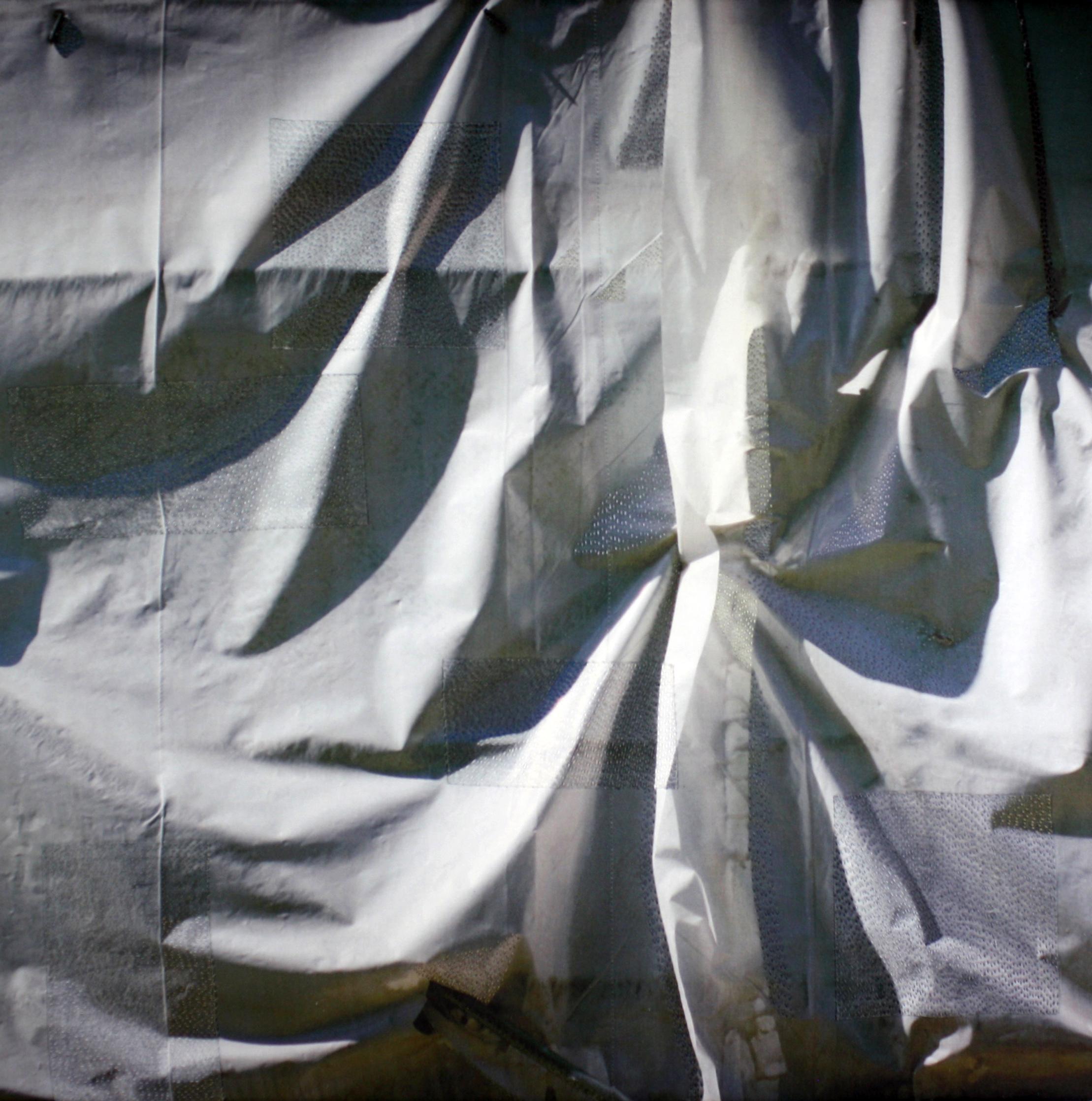 Photographie « protégée » imprimée sur soie avec ornements cousus à la main, encadrée - Sculpture de Luanne Rimel