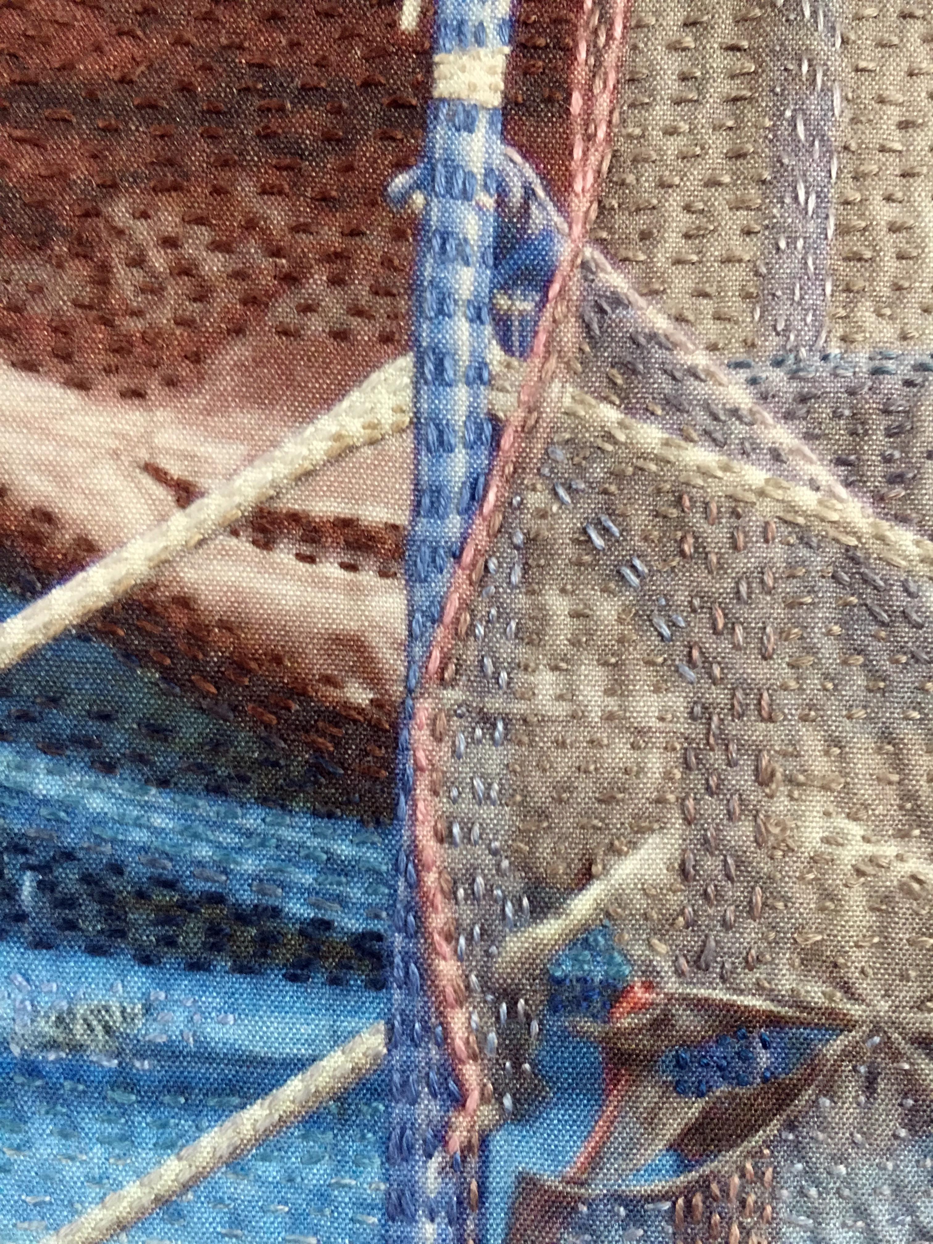 Blauer Teppich / Manhattan, Digitaldruck Fotografie auf Seide mit Handstichen (Braun), Abstract Photograph, von Luanne Rimel