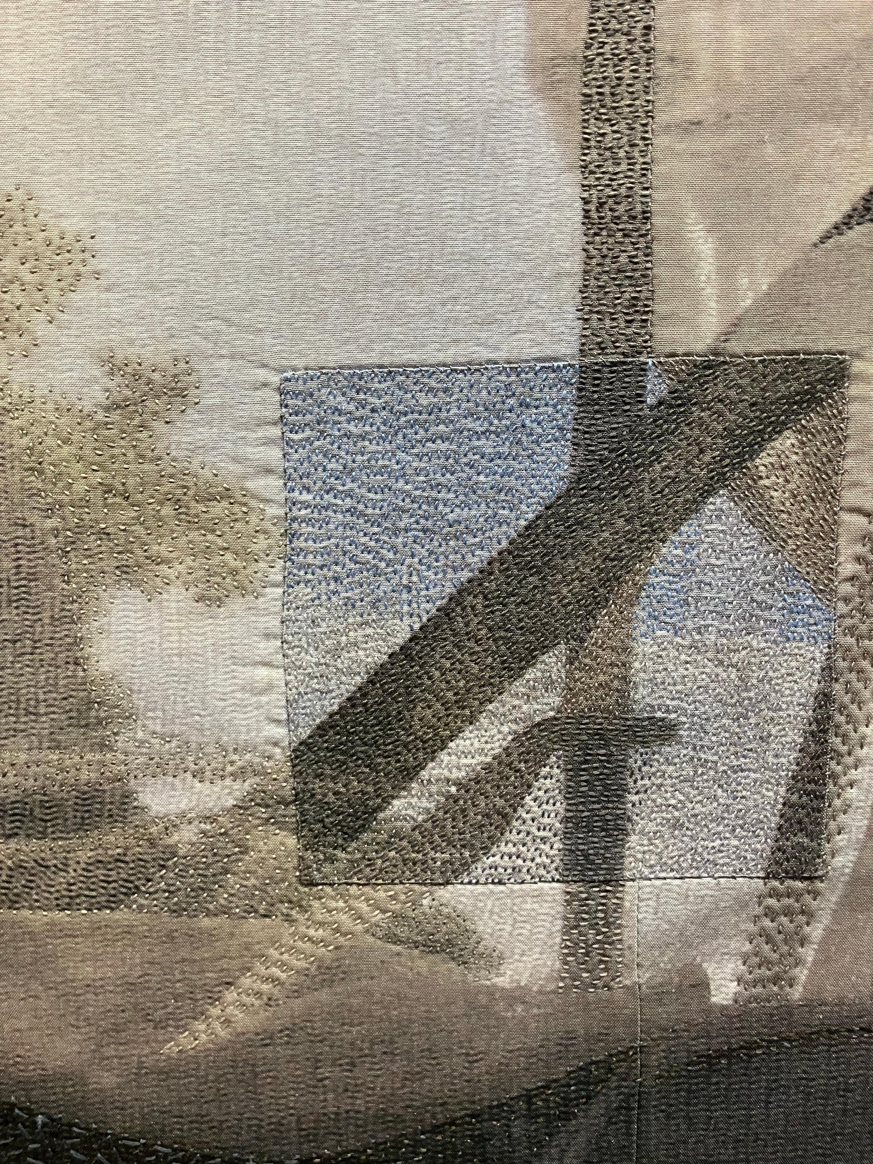 „Veiled Sky“, Fotografie, Archivdruck auf Seide, handgestickt (Grau), Abstract Photograph, von Luanne Rimel