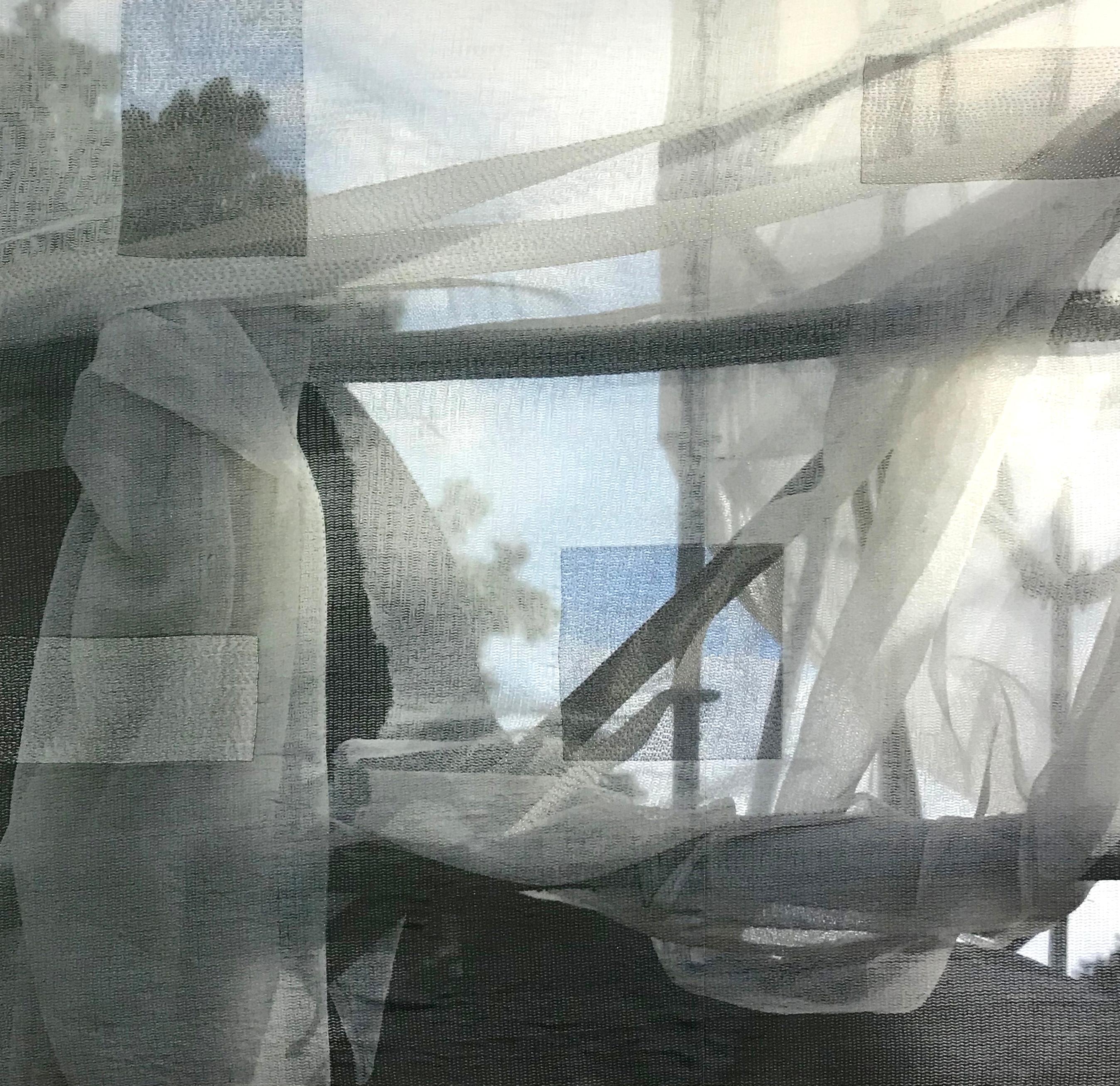 „Veiled Sky“, Fotografie, Archivdruck auf Seide, handgestickt – Mixed Media Art von Luanne Rimel