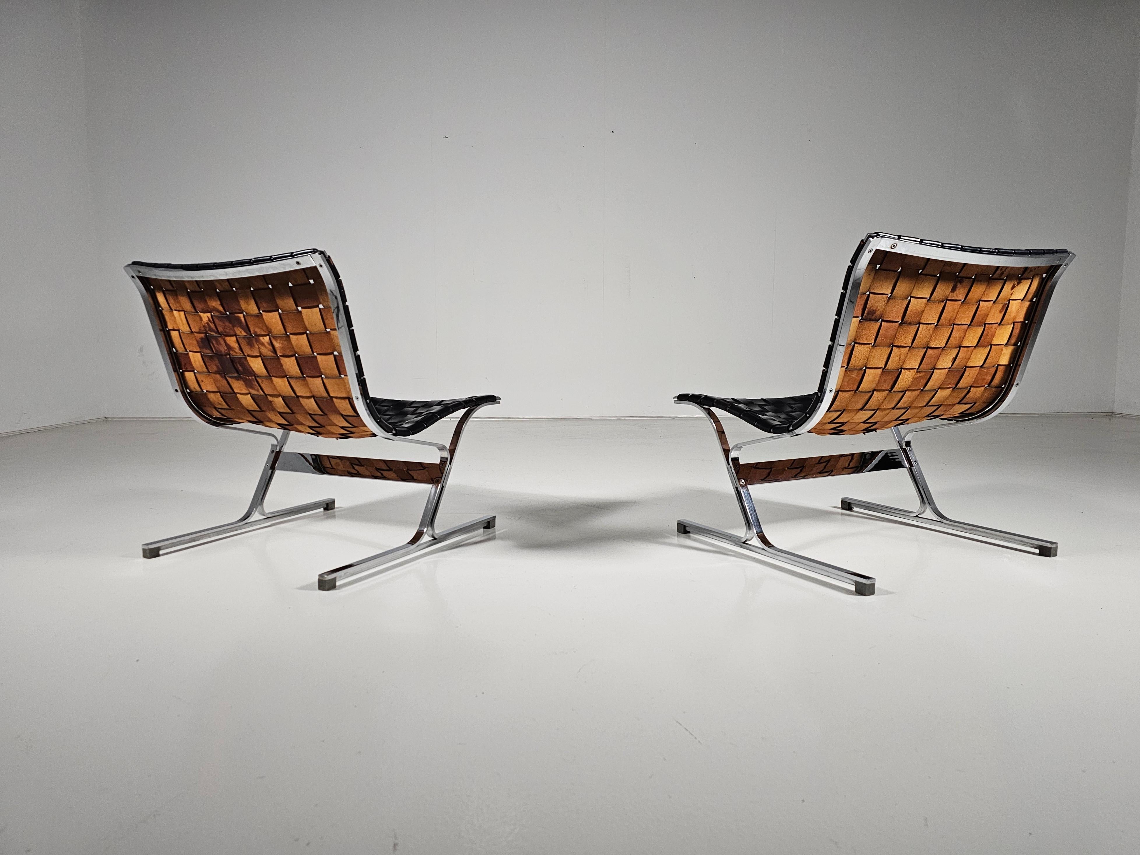 Leather 'Luar' Lounge Chairs  by Ross Littell for ICF de Padova, Italy, 1965 For Sale