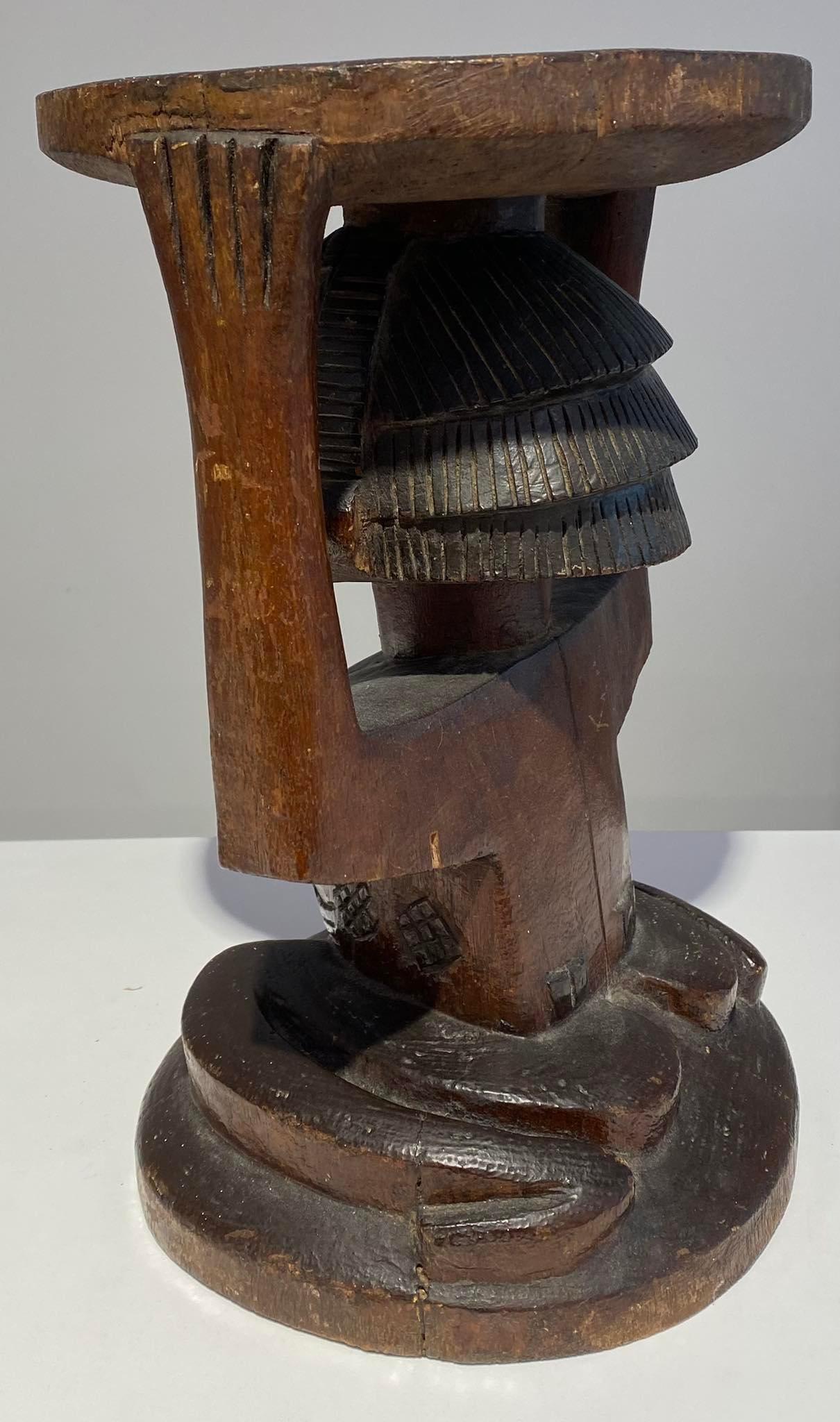 Hardwood Luba Royal antique caryatid enthronement emblem early 20th DR Congo Africa For Sale
