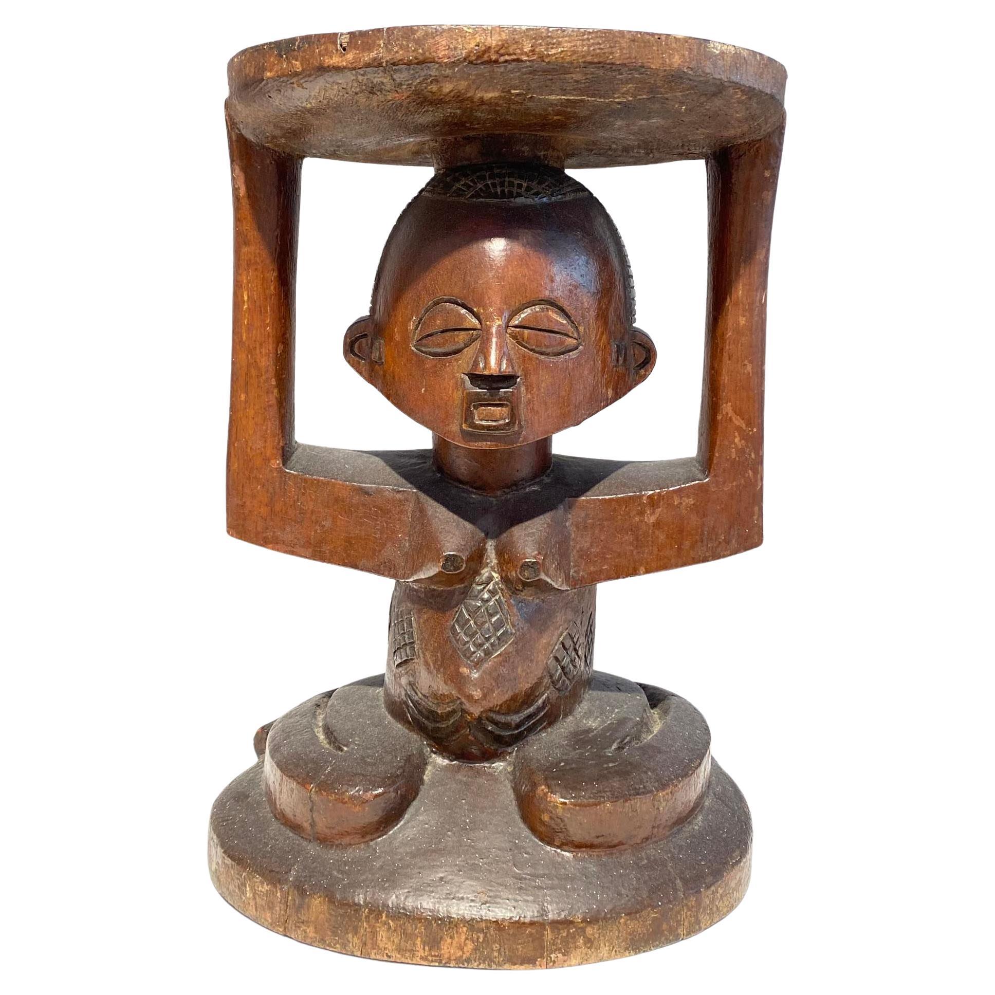 Luba Royal antique caryatid enthronement emblem early 20th DR Congo Africa For Sale