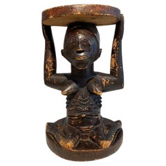 Luba Royal antique caryatid enthronement emblem Mid 19th century DR Congo Africa