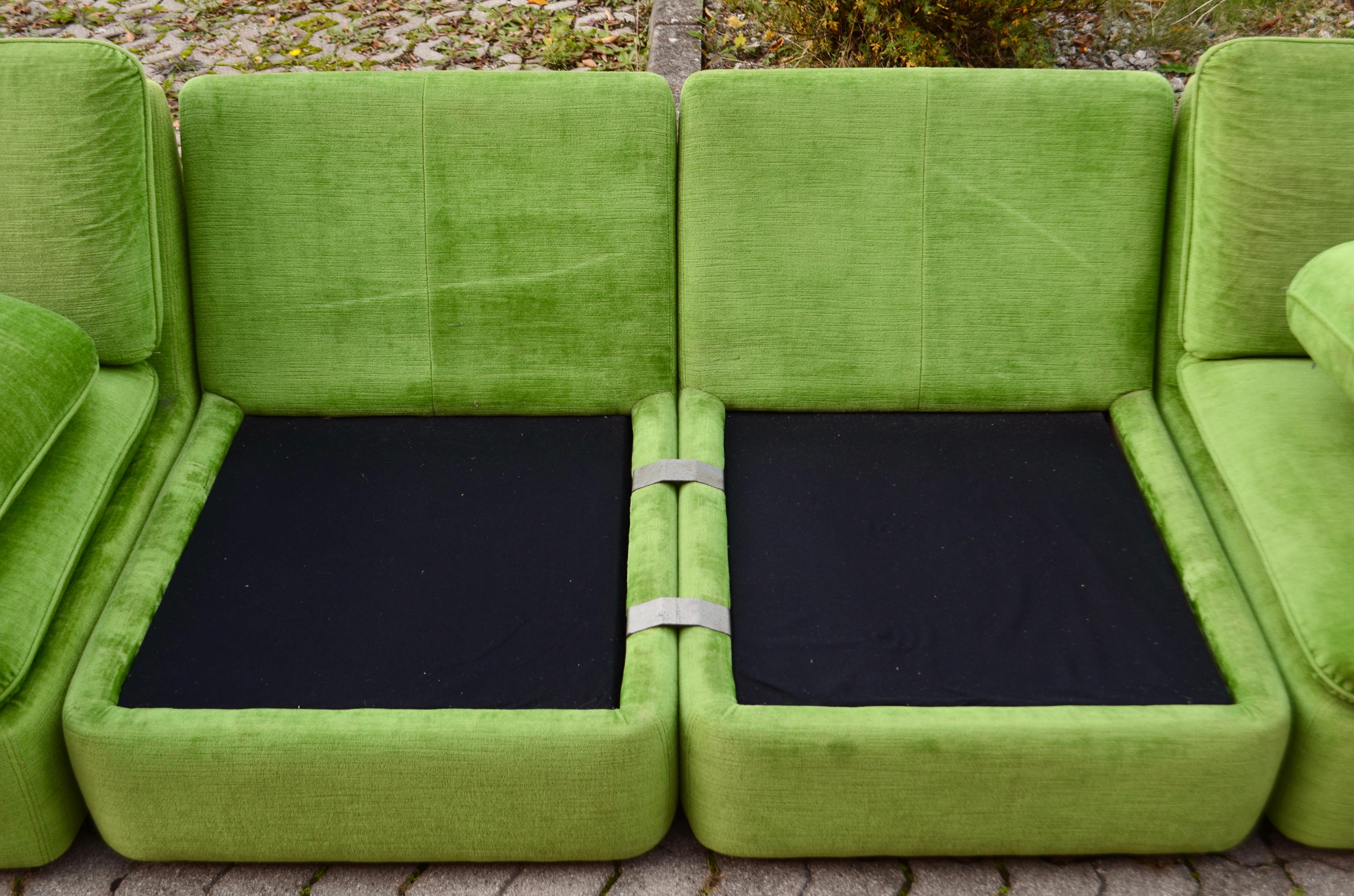 Latex COR LÜBKE & ROLF Vintage Modular limegreen Living Room Suite Sectional Sofa  For Sale