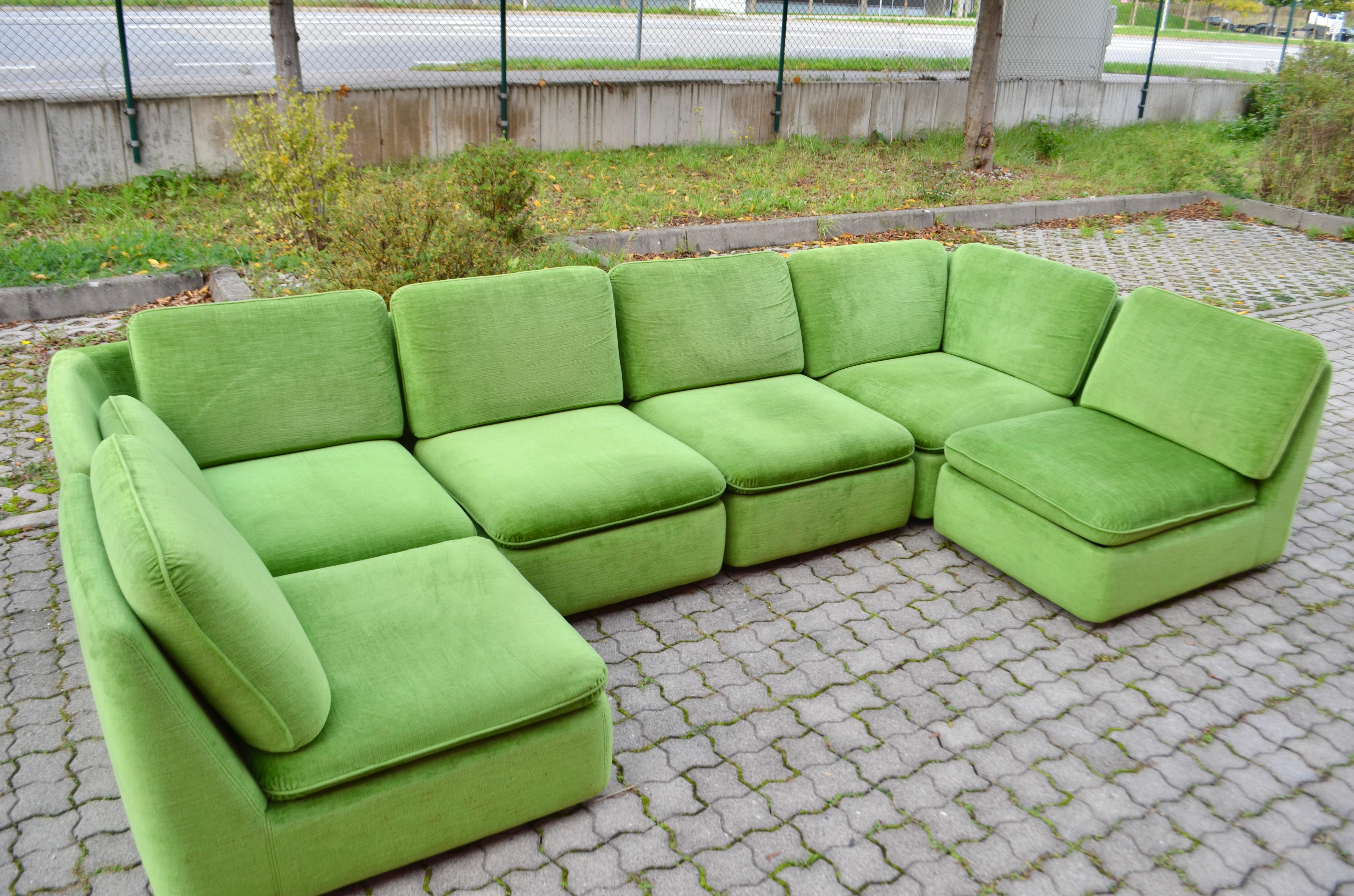 German COR LÜBKE & ROLF Vintage Modular limegreen Living Room Suite Sectional Sofa  For Sale