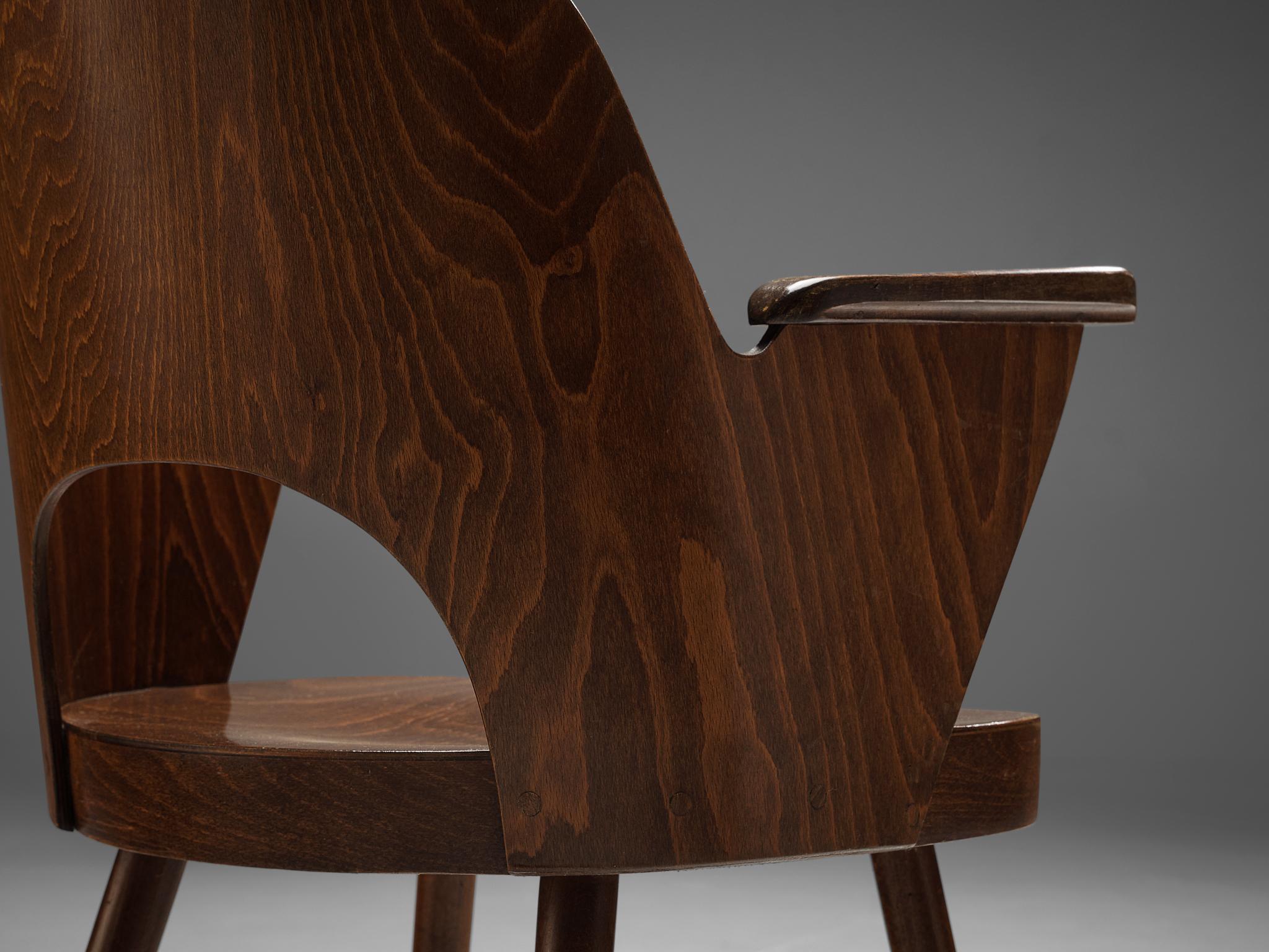 Mid-Century Modern Lubomír Hofmann for TON Armchair in Stained Wood