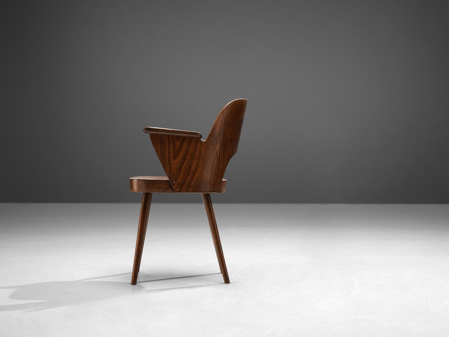 Mid-20th Century Lubomír Hofmann for TON Armchair in Stained Wood