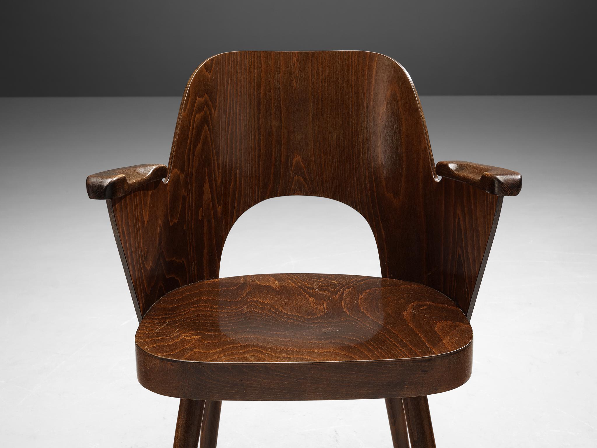 Beech Lubomír Hofmann for TON Armchair in Stained Wood