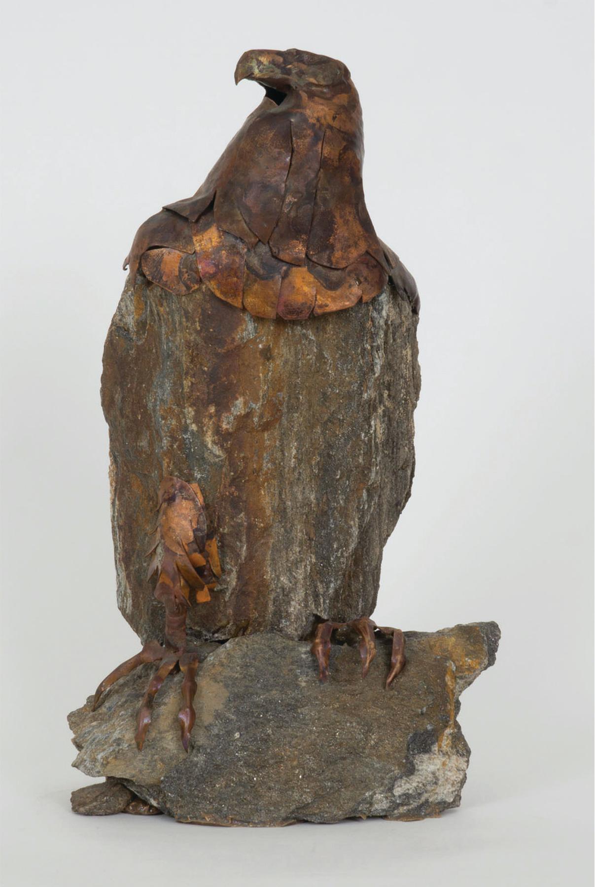 Aquila in pietra e rame del XX secolo, scultura di animale/uccello