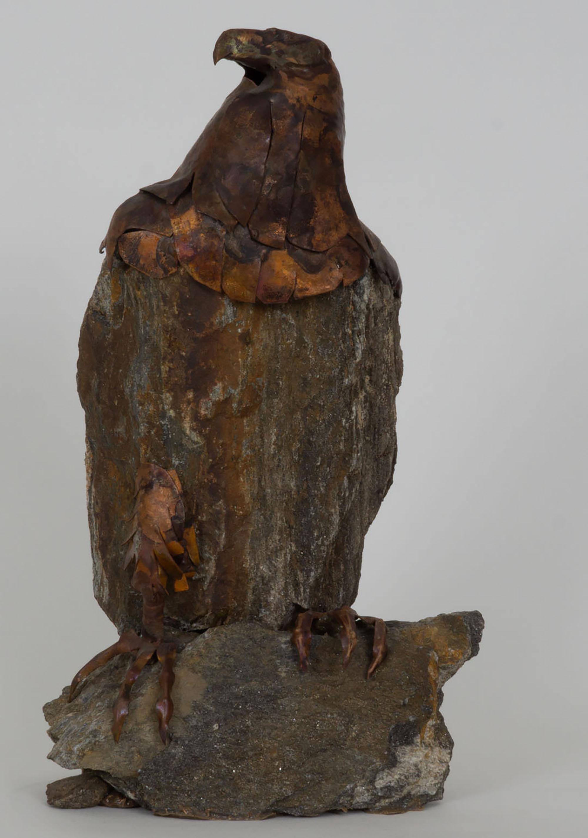 Lubomir Tomaszewski Figurative Sculpture - 20th Century Stone and Copper Eagle, Animal/Bird Sculpture