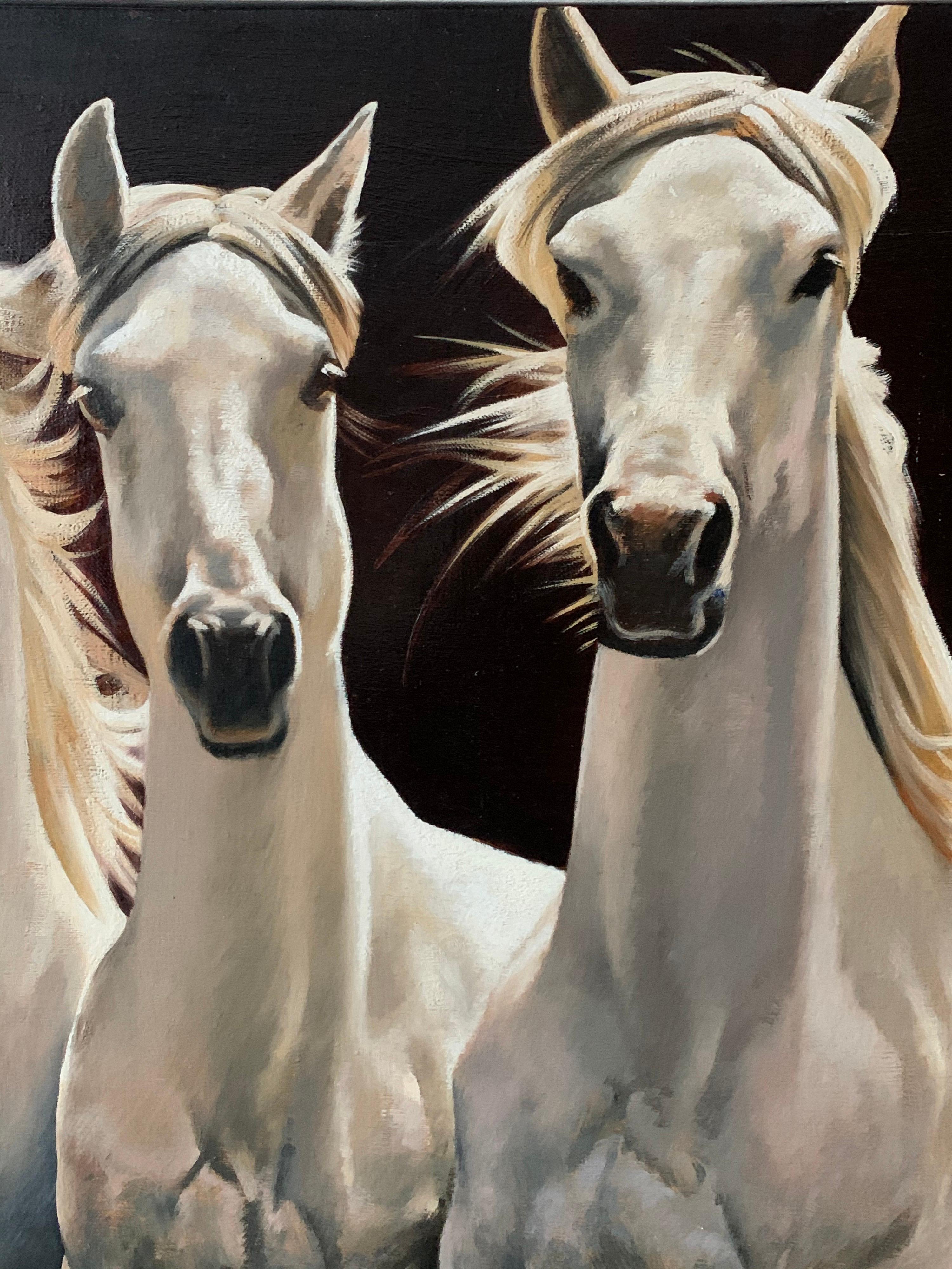 White Horses Running Free, großes russisches, signiertes Ölgemälde auf Leinwand im Angebot 1