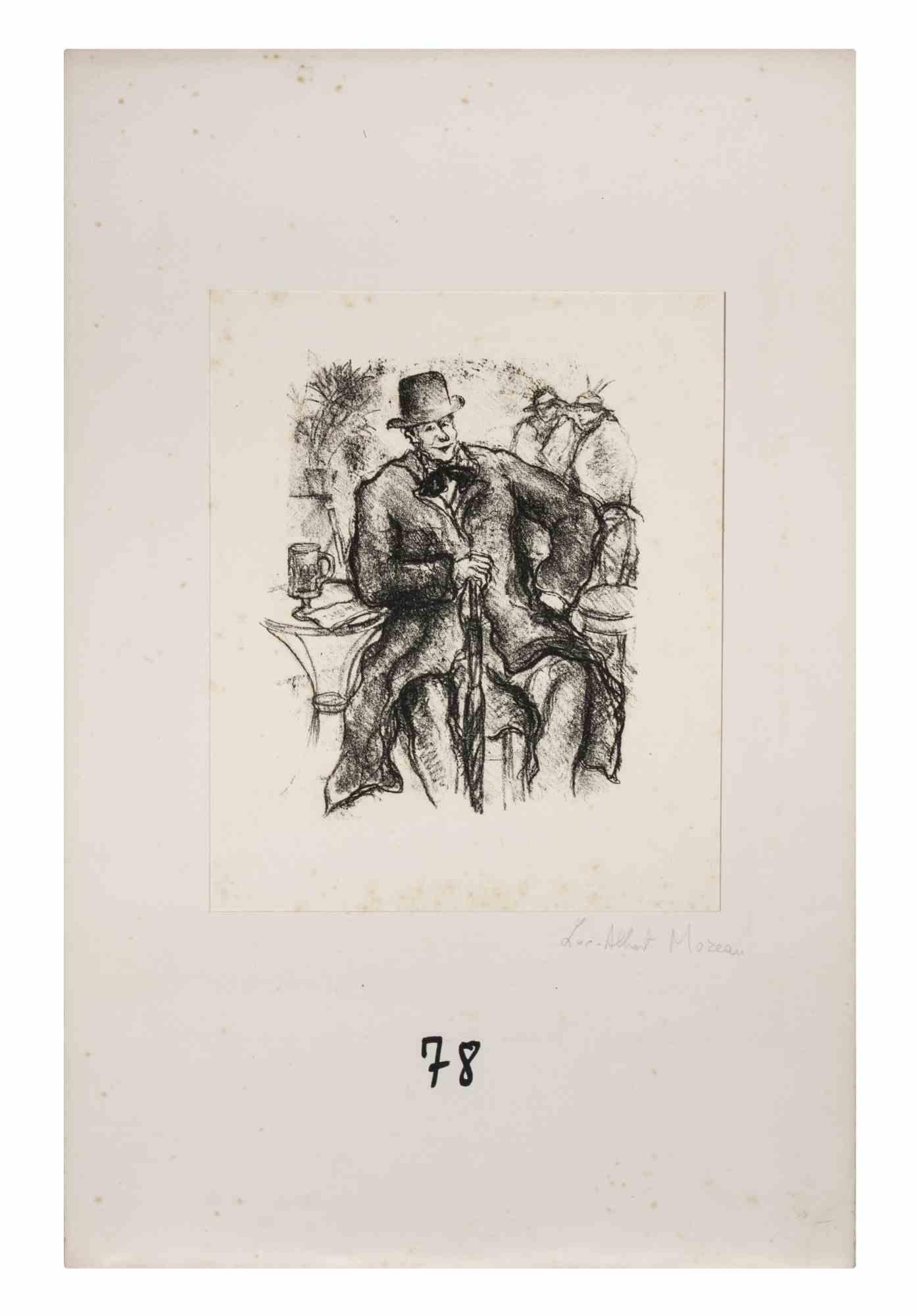 Elegant Man ist eine Lithographie auf elfenbeinfarbenem Papier, die von Luc Albert Moreau realisiert wurde.

Das Kunstwerk ist in gutem Zustand, inklusive eines weißen Passepartouts aus Karton (50x32,5 cm).

Luc-Albert Moreau (1882-1948) ist ein