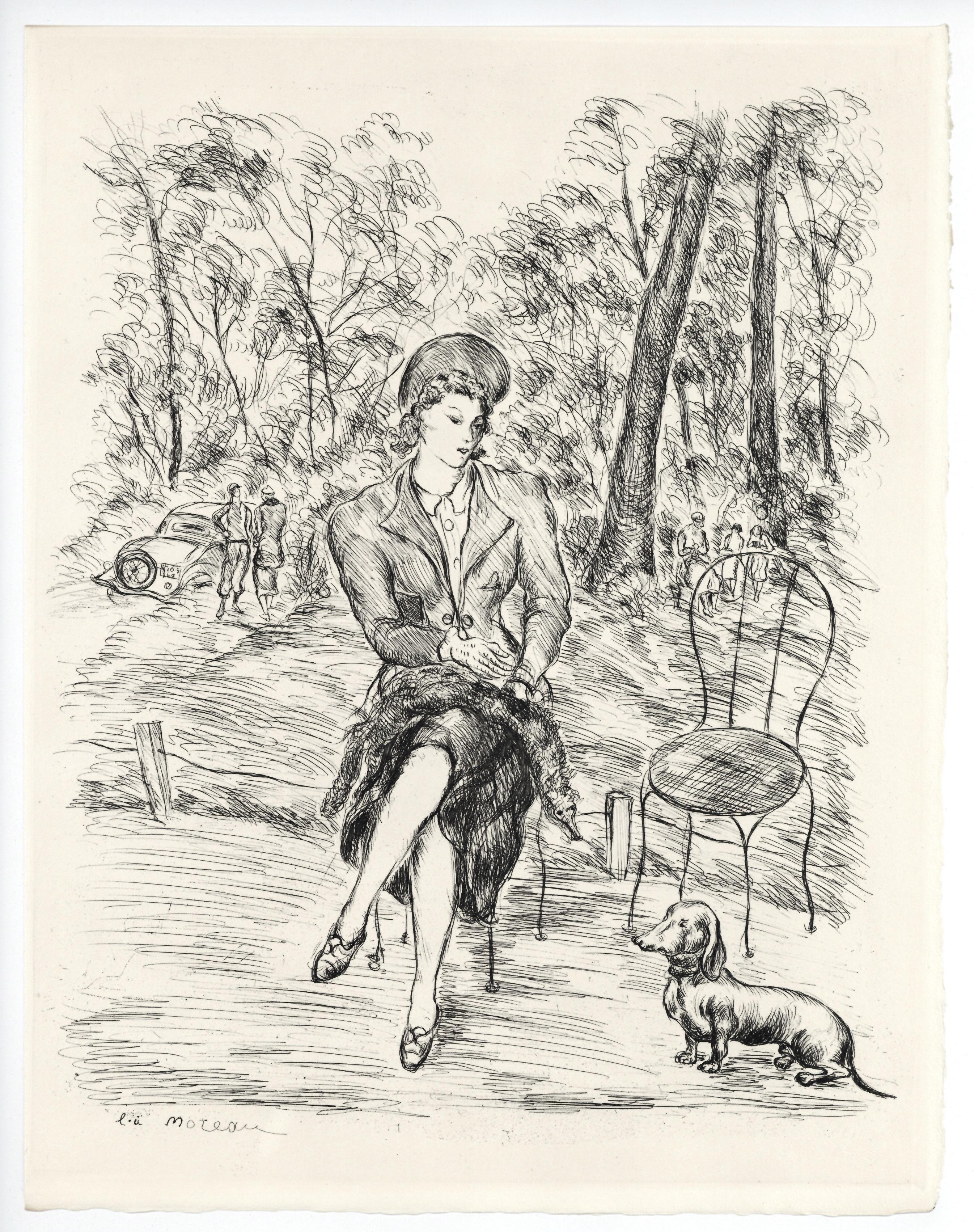 "Jardins de Paris" original etching - Print by Luc-Albert Moreau