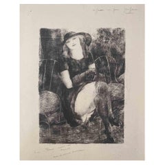 Dama en taberna - Litografía original de Luc-Albert Moreau - Principios del siglo XX
