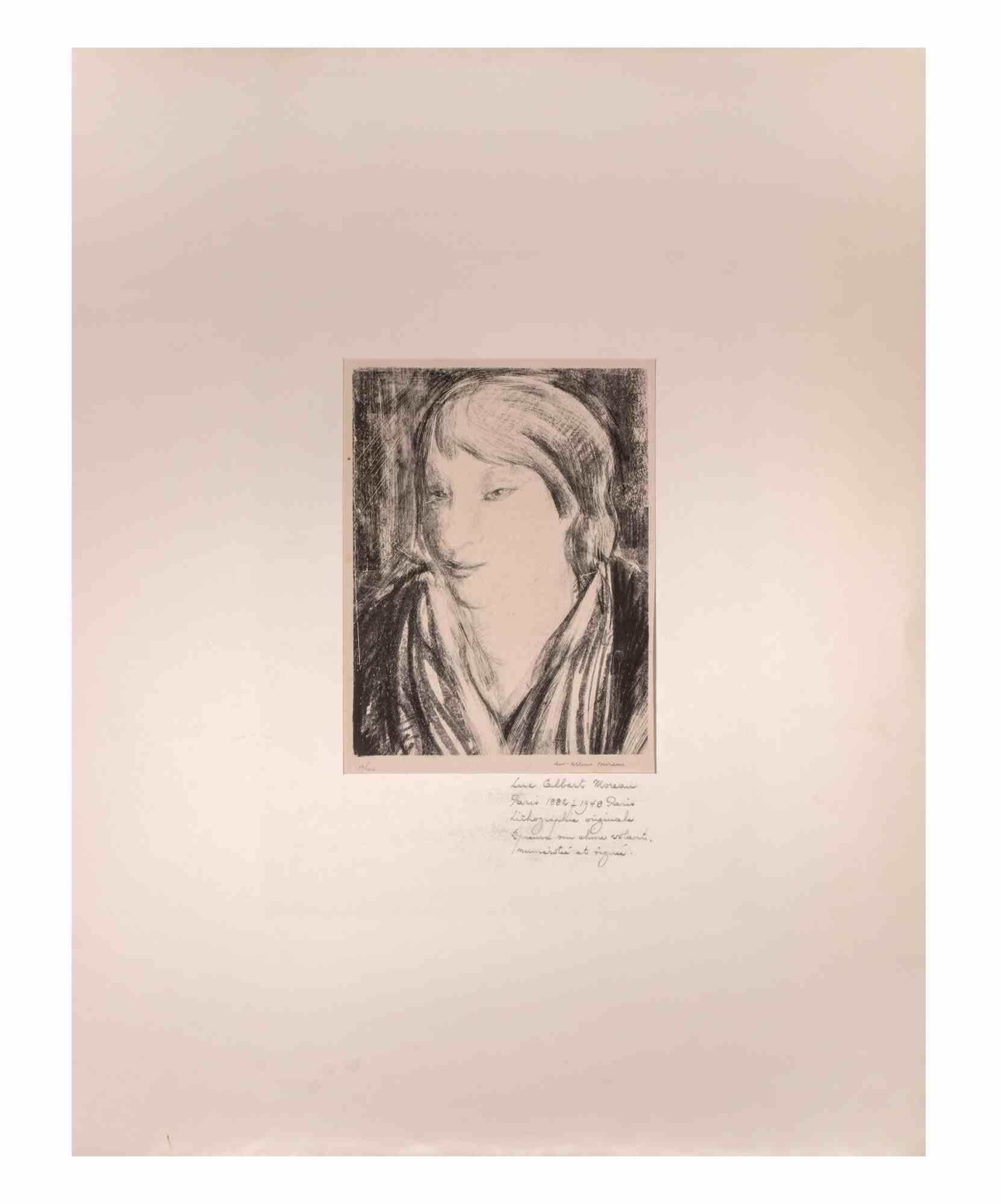 Porträt einer Frau – Lithographie von Luc-Albert Moreau – frühes 20. Jahrhundert im Angebot 1