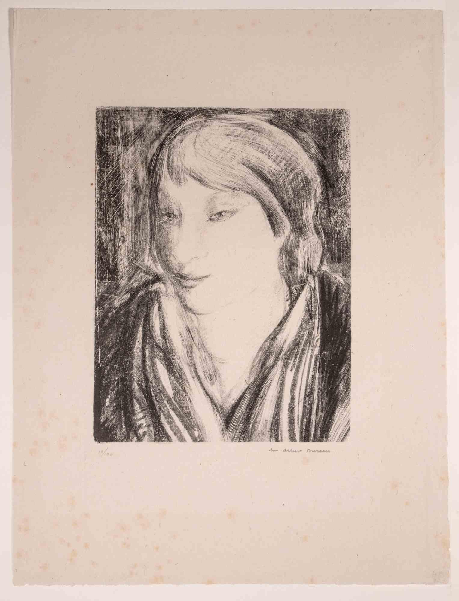 Porträt einer Frau – Lithographie von Luc-Albert Moreau – frühes 20. Jahrhundert