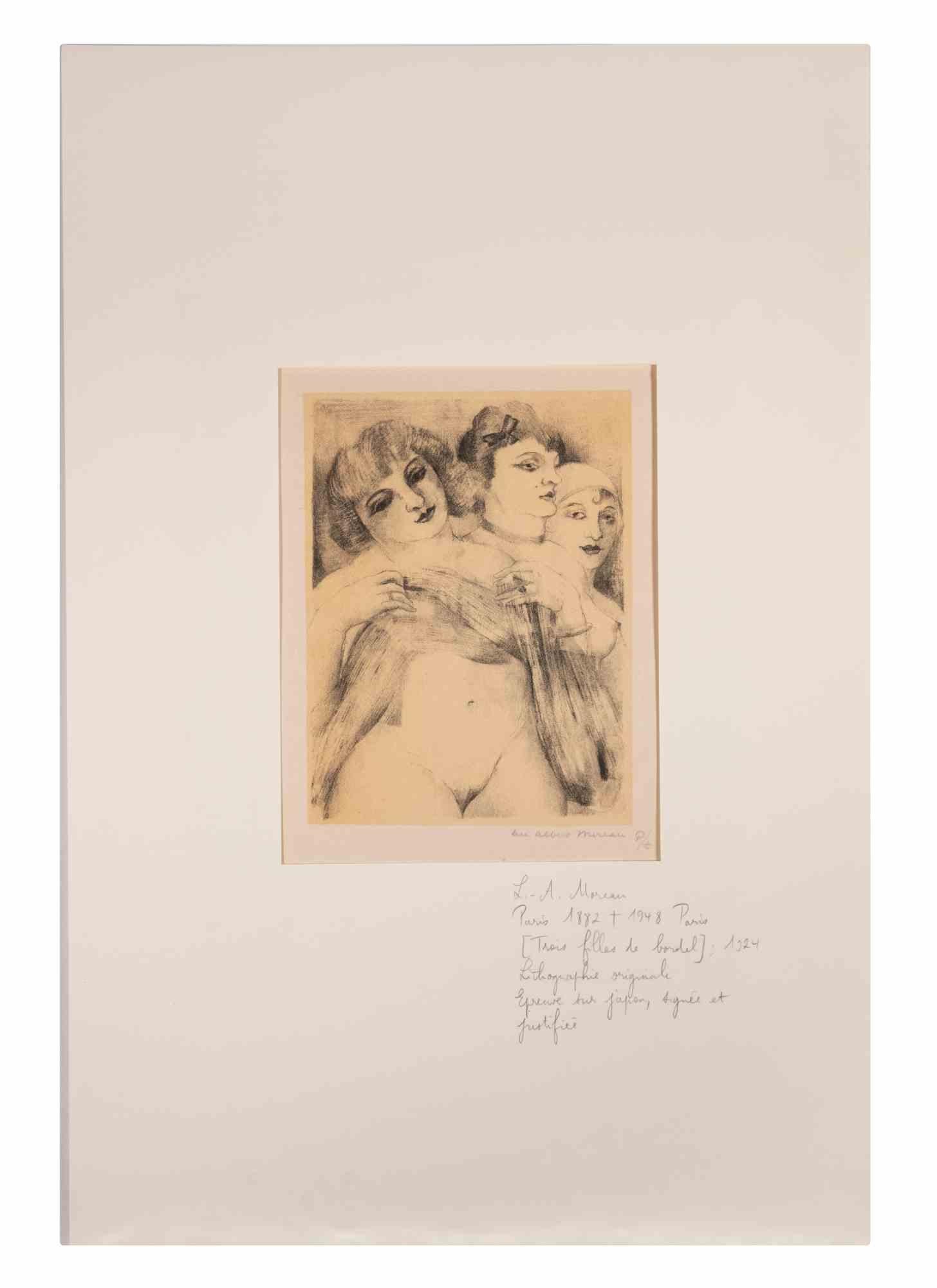 Three Whorehouses is a Lithograph on ivory-colored paper realized by Luc Albert Moreau.

The artwork is in good condition, included a white cardboard passpartout (48.5x32.5 cm).

Hand-signature on the lower right corner.

Luc-Albert Moreau
