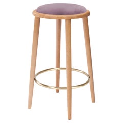 Sedia da bar Luc in legno massiccio, ottone e seduta in Wood