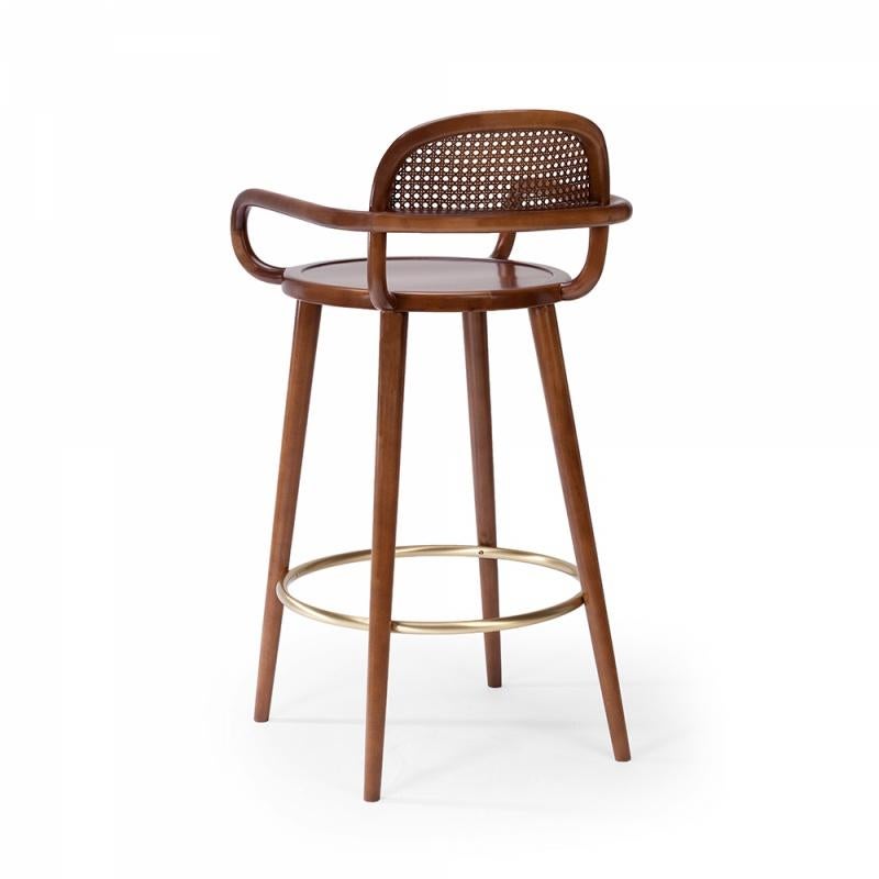 When it comes to Luc bar stool, the playing field is the cross-section where functional design and craftsmanship of the highest quality meet art. This chair is made of solid oakwood structure, natural rattan back and soft comfortable velvet