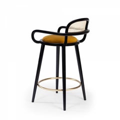 Sedia da bar Luc in Wood Wood, ottone e seduta imbottita