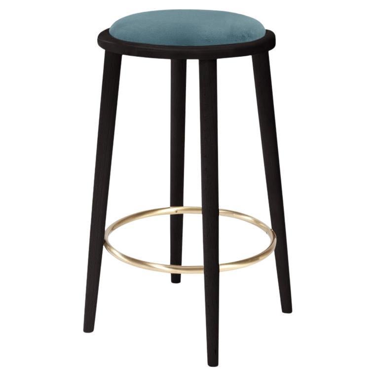 Luc Bar Stool with Beech Ash-056-5 and Paris Dark Blue For Sale
