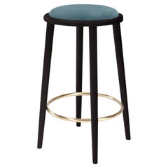 Tabouret de bar Luc avec frêne de hêtre-056-5 et bleu foncé Paris