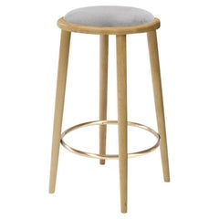 Tabouret de bar Luc en chêne naturel et aluminium