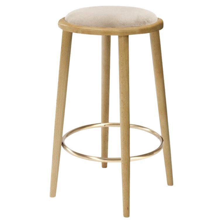 Luc Bar Stool with Natural Oak and Boucle Snow For Sale