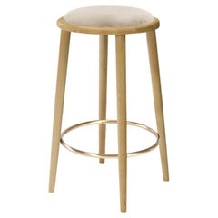 Luc Bar Stool with Natural Oak and Boucle Snow