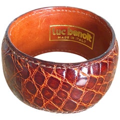 Luc Benoit 1970s Alligator Crocodile Cognac Brown 70s Vintage Bangle Bracelet