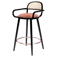 Luc Counter Chair Schwarzer Holzring aus poliertem Messing und einfacher, sauberer Apricot
