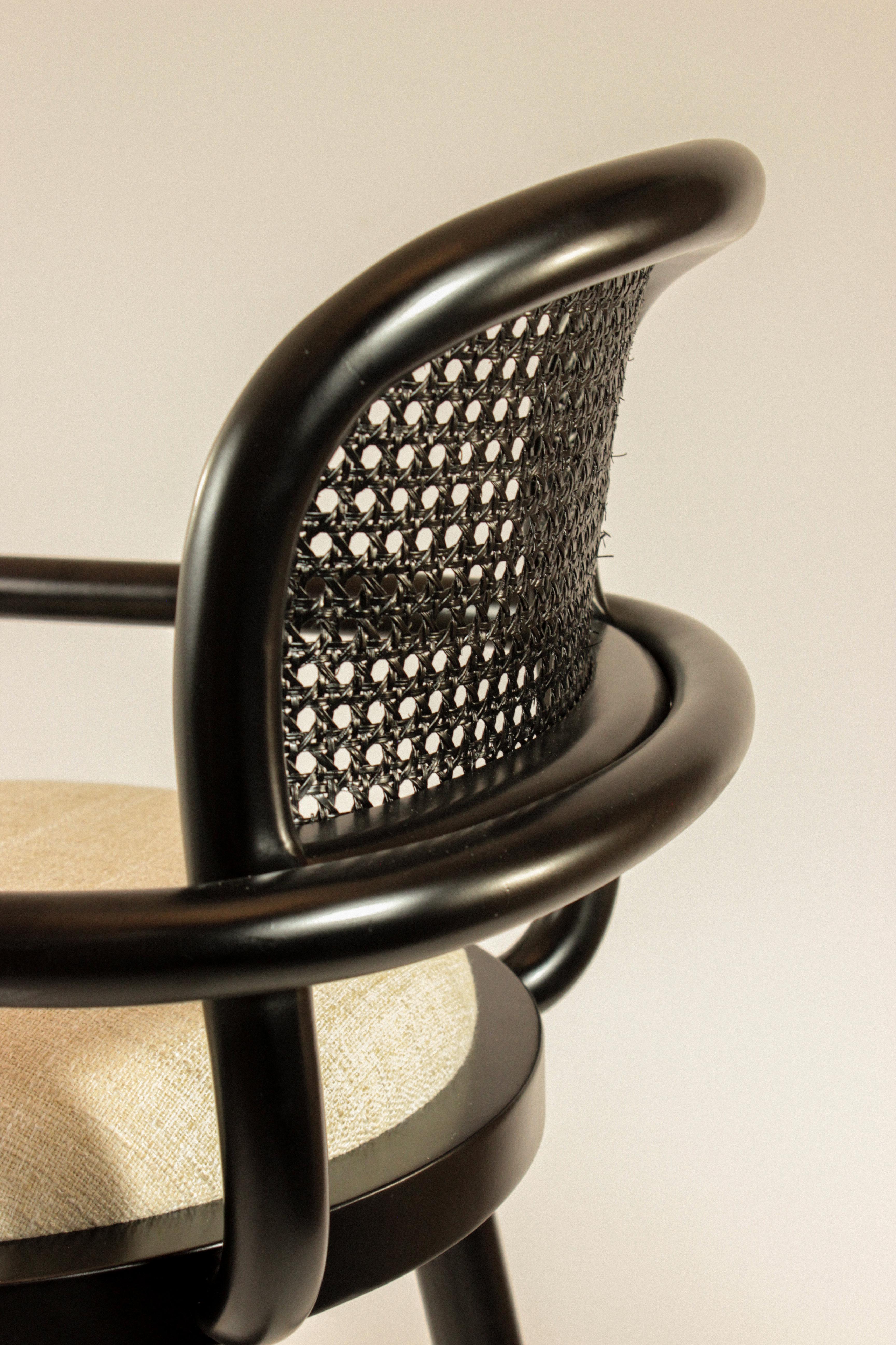 Luc Counter Chair Black Wood Polished Brass Ring and Vienna Fabric Seat For Sale 8
