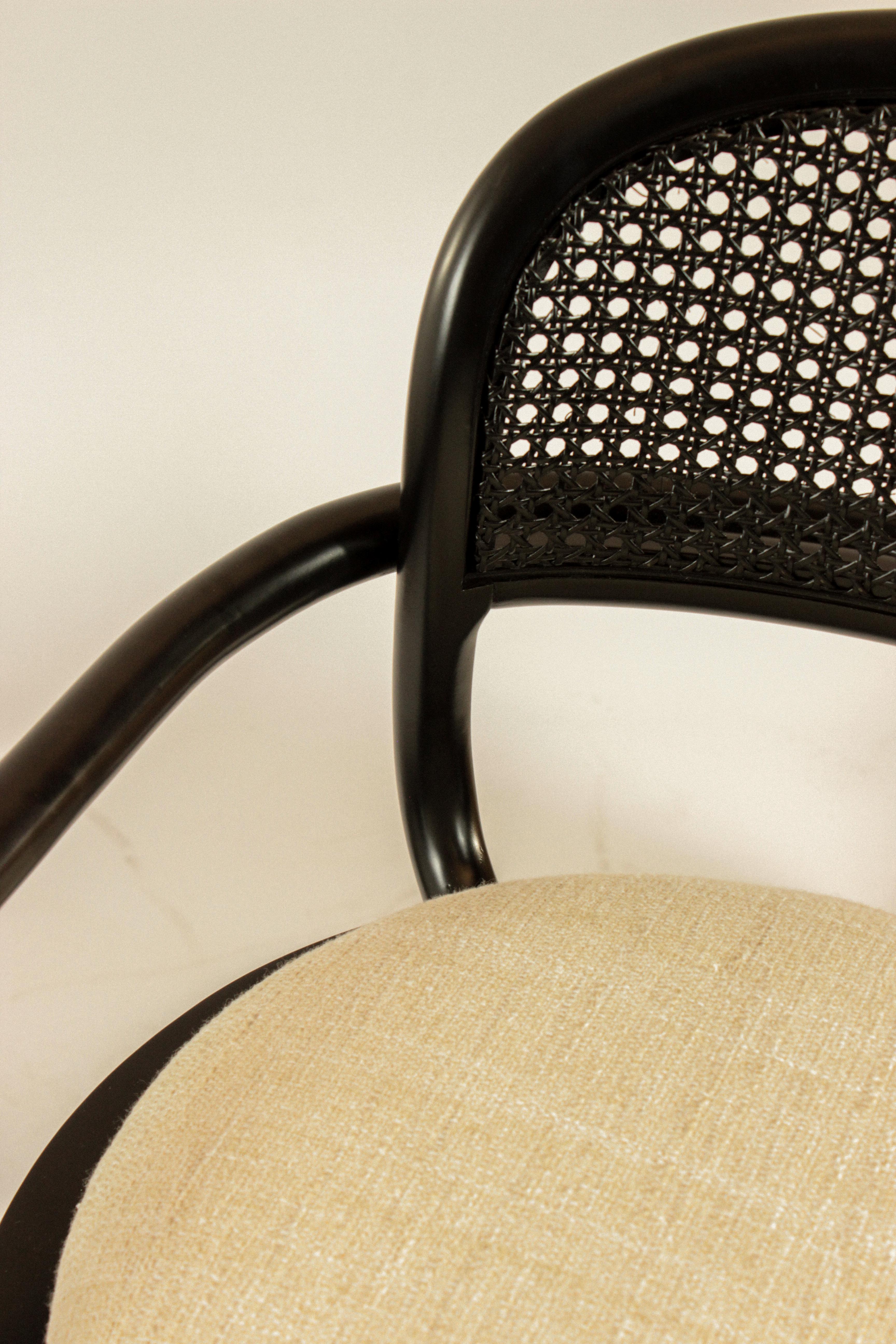 Luc Counter Chair Black Wood Polished Brass Ring and Vienna Fabric Seat For Sale 9