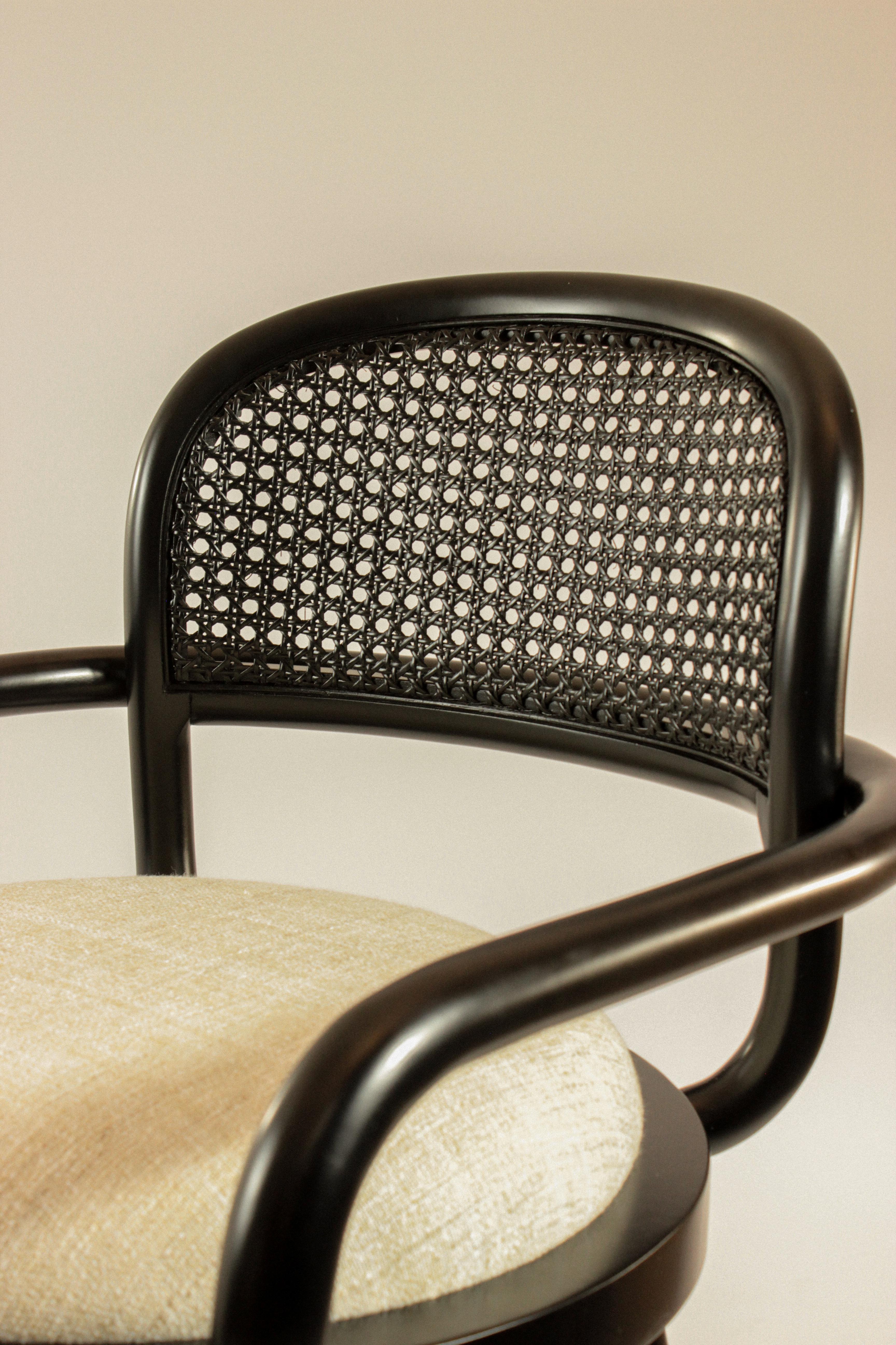Luc Counter Chair Black Wood Polished Brass Ring and Vienna Fabric Seat For Sale 10